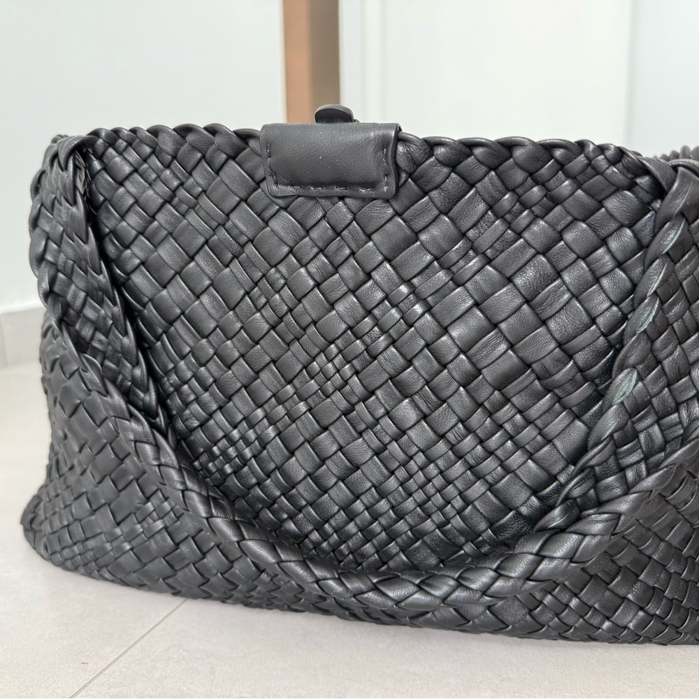 Woven Italian Genuine Leather Black Handbag